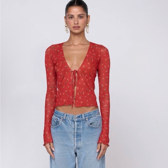 RESA Tops - RESA Aliyah Mesh Top in Cayenne